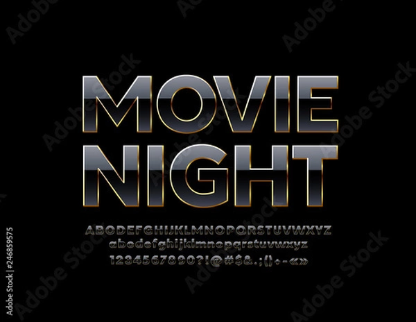 Fototapeta Vector luxury poster  Movie Night with Stylish Font. Gold and Black Alphabet Letters, Numbers and Symbols