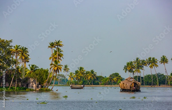 Obraz Boote in den Kerala Backwaters in Indien