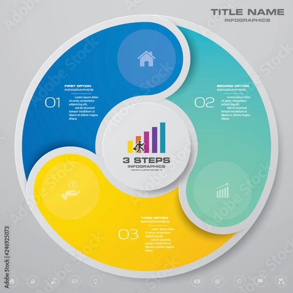 Fototapeta 3 steps cycle chart infographics elements. EPS 10.
