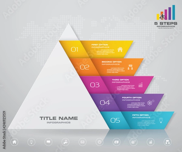 Obraz 5 steps pyramid with free space for text on each level. infographics, presentations or advertising. EPS10.
