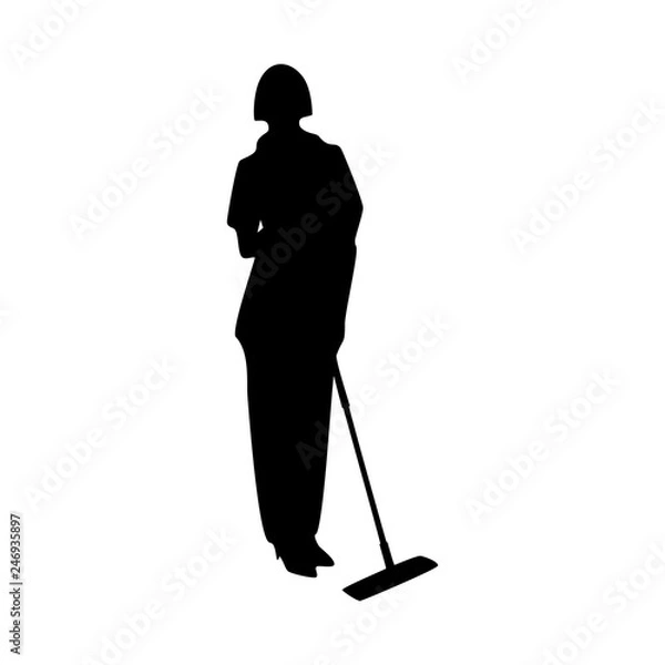 Fototapeta janitor female vector silhouette on white background