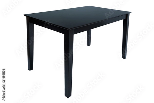 Obraz Wooden black dining table for living room or kitchen. Elegant classic table for eating, isolated on white background, clipping path included