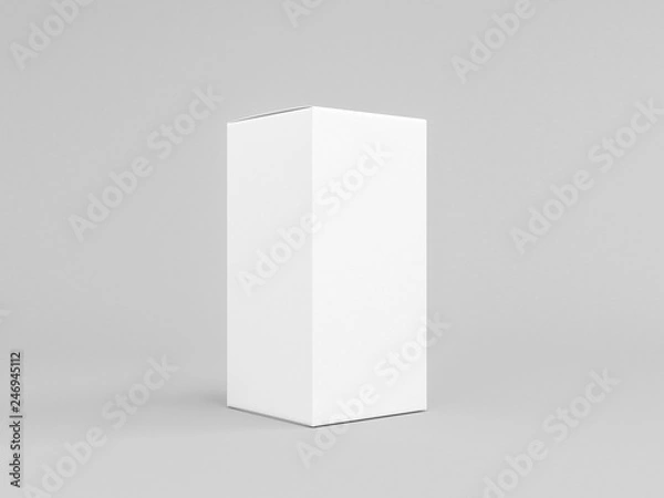 Fototapeta White textured paper box mockup isolated on gray, Half Side View