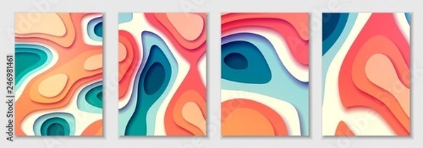 Obraz abstract color 3d paper art illustration set. Coral color of the year. Vector design layout for banners presentations, flyers, posters and invitations