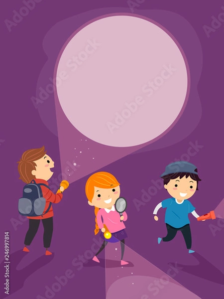 Obraz Stickman Kids Flashlight Solving Mystery