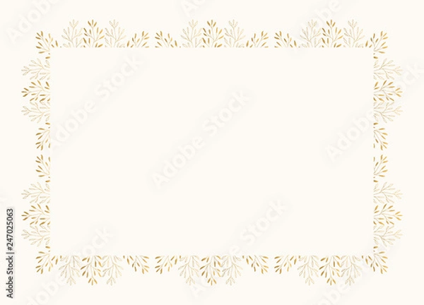 Fototapeta Elegant rectangular frame with herbs and leaves. Golden luxury wedding design. Vector isolated illustration.