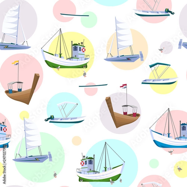Fototapeta  Vector seamles background on a white background of boat in flat faceted style.