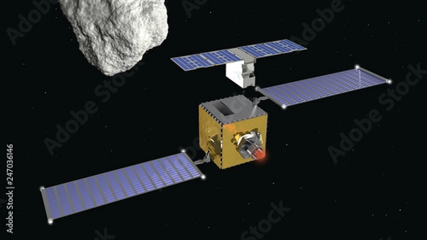 Fototapeta Satellite Dart Liciacube zaprojektowane na potrzeby nowej misji kosmicznej zaplanowanej na 2021 r., Renderowanie 3D