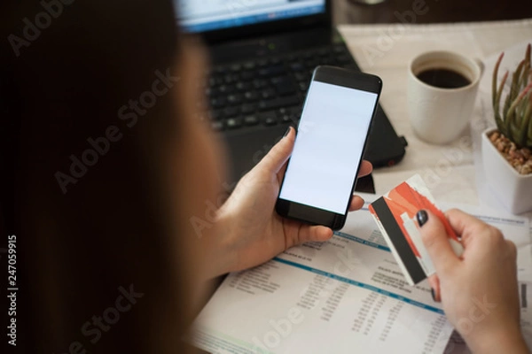 Obraz Online shopping mobile phone and credit card.