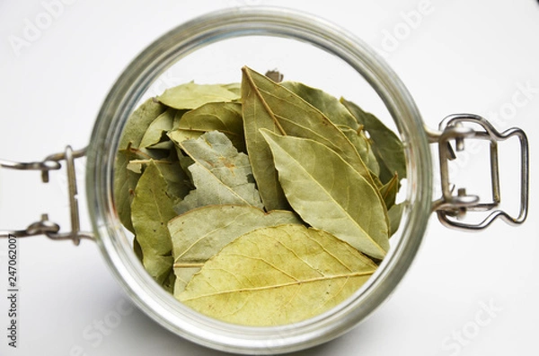 Fototapeta Bay leaf in a glass jar