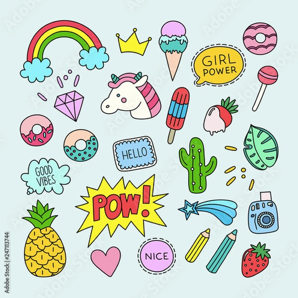 Obraz Vector patch set in cartoon style