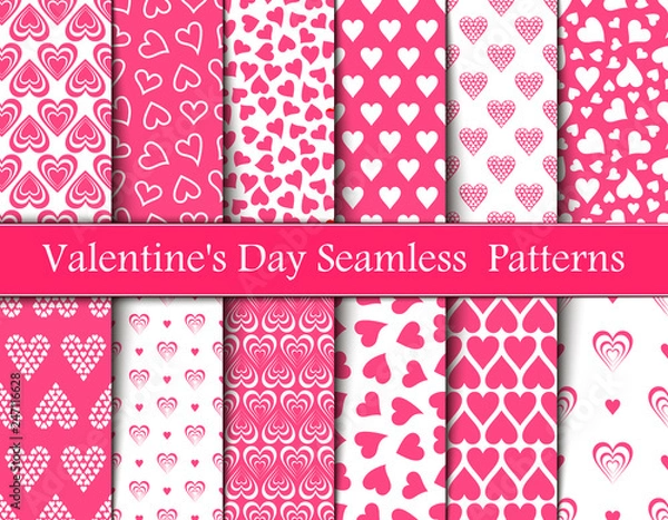 Obraz Twelve Valentine's Day Pink Seamless Vector Patterns.