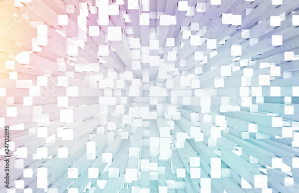 Fototapeta Glowing white and colorful abstract squares background pattern 3D rendering