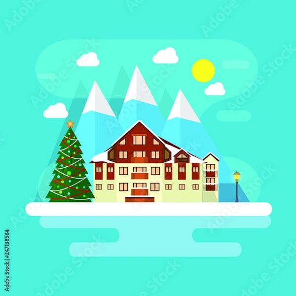 Obraz Winter city scene on ski resort.