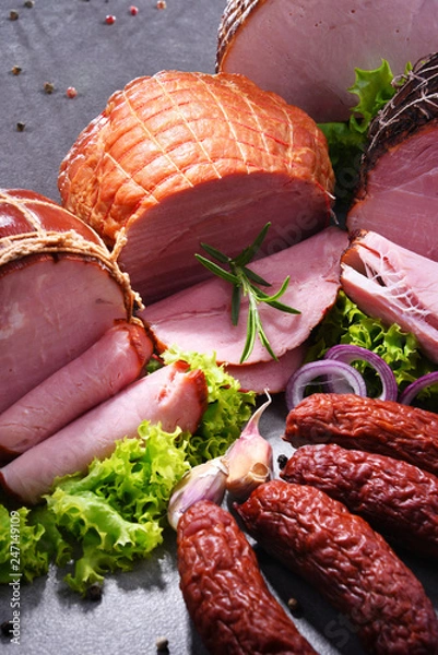 Fototapeta Composition with assorted meat products