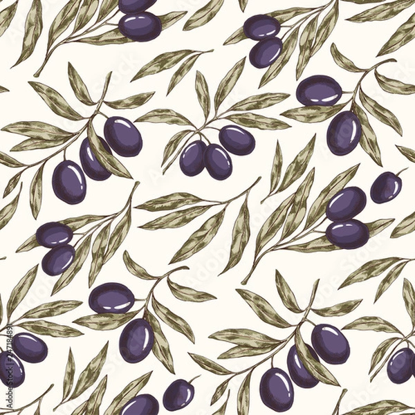 Fototapeta Seamless pattern with Olive branches