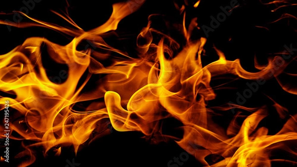 Fototapeta Fire flames on abstract art black background texture