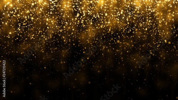 Obraz Background with falling golden glitter particles. Falling gold confetti with magic light. Beautiful light background
