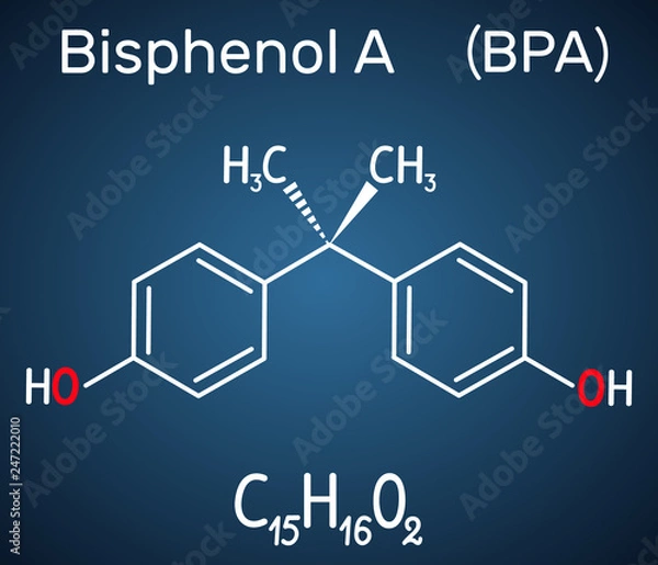 Fototapeta Bisphenol A (BPA) molecule. Structural chemical formula on the dark blue background