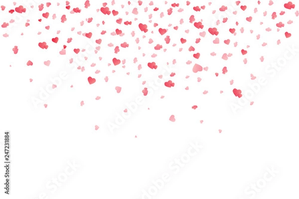 Fototapeta Heart confetti falling down isolated. Valentines day concept. Heart shapes overlay background. Vector festive illustration.
