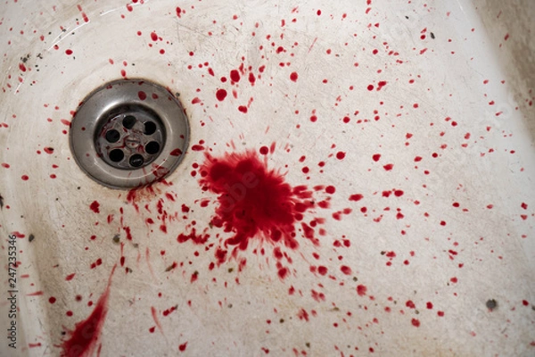 Obraz Bloody in sink with flowing red blood. Murder concept background