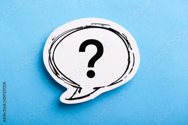 Obraz Question Mark Speech Bubble Isolated On Blue