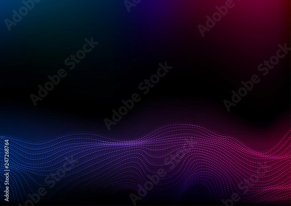Fototapeta Abstract futuristic blue purple wavy dotted lines background