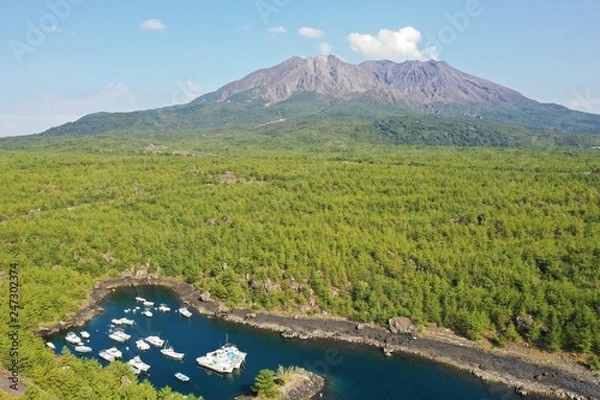 Obraz 桜島の溶岩自然港の空撮