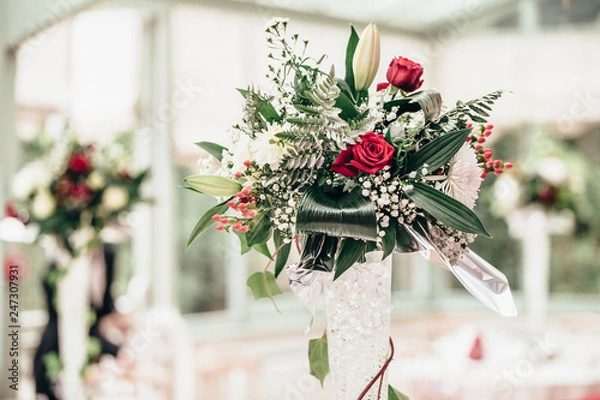 Fototapeta Festive and vintage decoration for wedding, romantic and rustic receptions