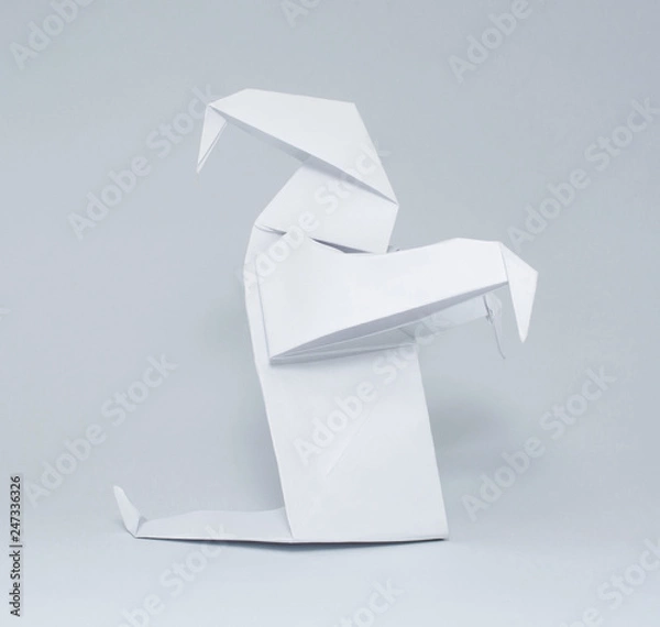 Obraz Photo of white origami ghost isolated on white background