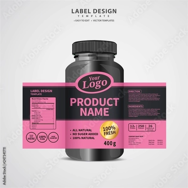 Fototapeta Bottle label, Package template design, Label design, mock up design label template