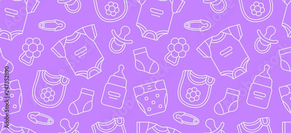 Fototapeta Seamless pattern with Baby clothes. isolated on purple background