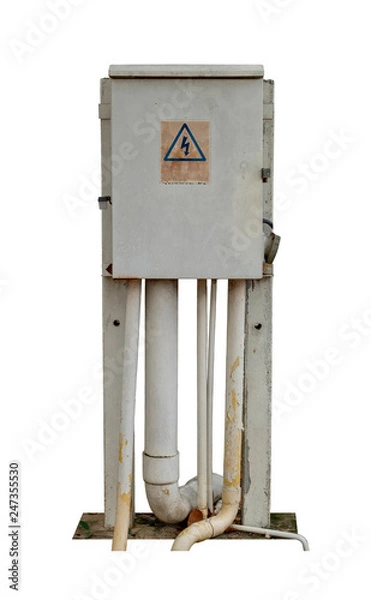 Fototapeta old electric distribution box isolated on white background, with clipping path