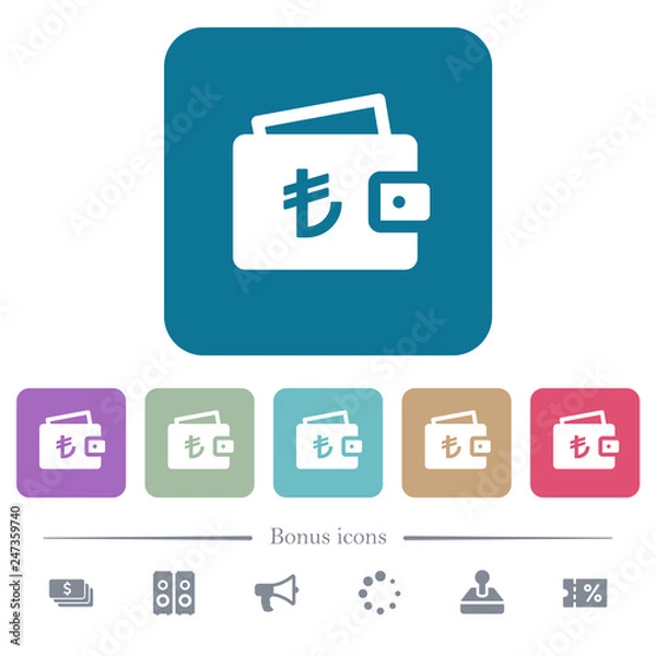 Fototapeta Turkish Lira wallet flat icons on color rounded square backgrounds