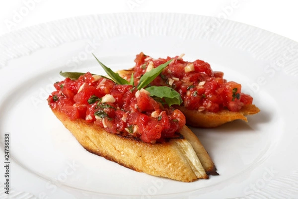 Obraz bread with sauce on a plate. object on a white background