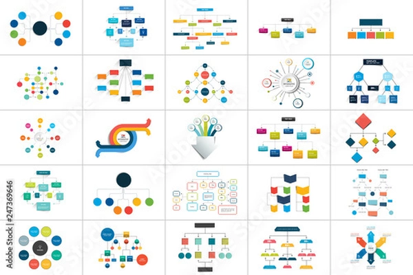 Fototapeta Mega zestaw różnych schematów blokowych, diagramów. Po prostu edytowalny kolor. Elementy infografiki.