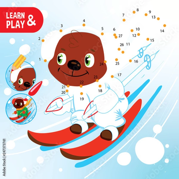 Obraz Kid Game Connect Dot Draw Bear Printable Worksheet