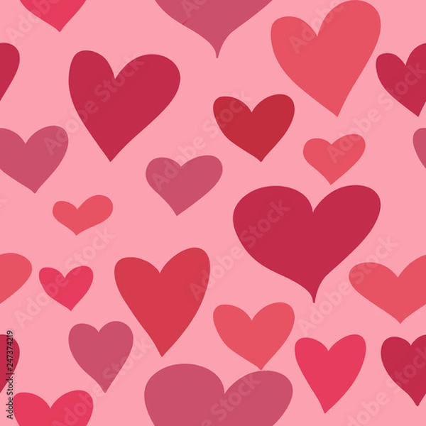 Fototapeta Beautiful seamless pattern with multicolored hearts on a pink background