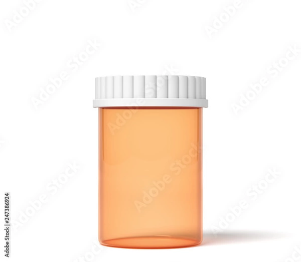 Fototapeta 3d rendering of orange transparent plastic pills jar isolated on white background