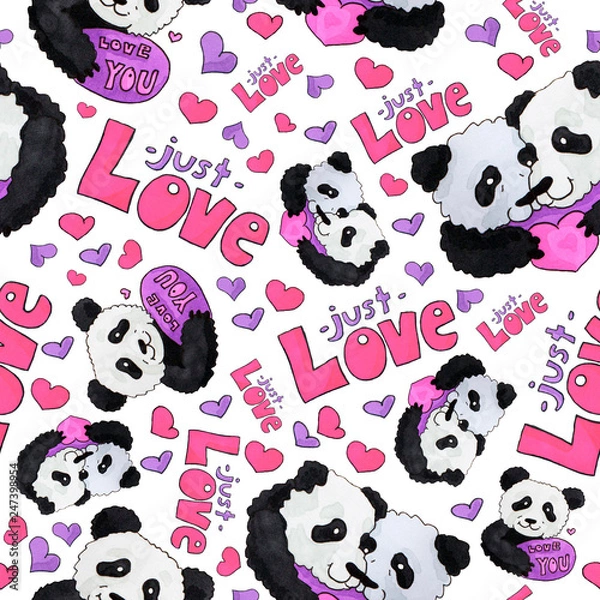 Obraz cute panda pattern. background for web and print purpose. marker art - valentine day