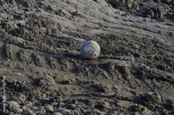Obraz a succer ball on the demolition area