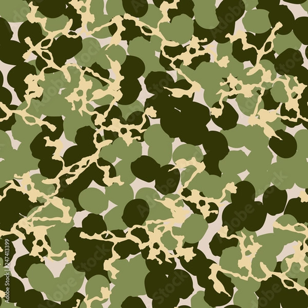Fototapeta Forest camouflage of various shades of green, beige and yellow colors