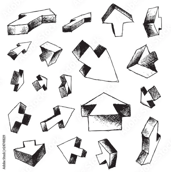 Fototapeta 3D arrows hand draw element vector