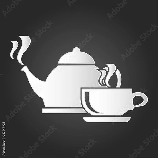 Fototapeta Cup with hot drink and boiling kettle icon vector. Symbol for your web site design, logo, app, UI.