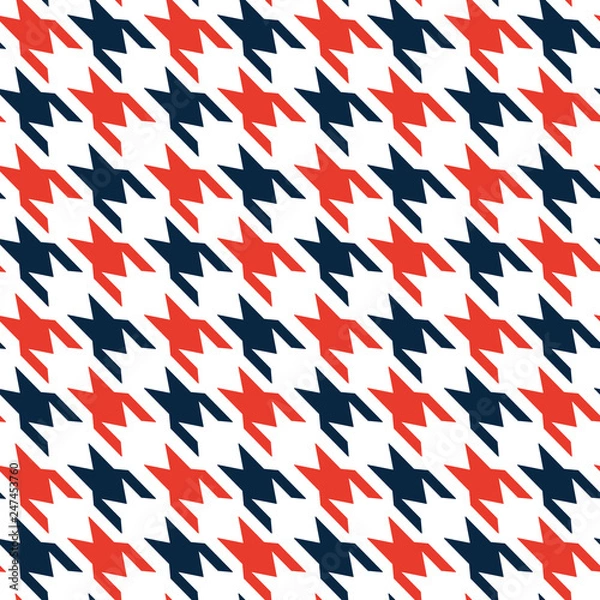 Fototapeta Hounds-tooth seamless vector patternwit. Geometric print in black and red color . Classical English background Glen plaid Glenurquhart check for fashion design. eps10