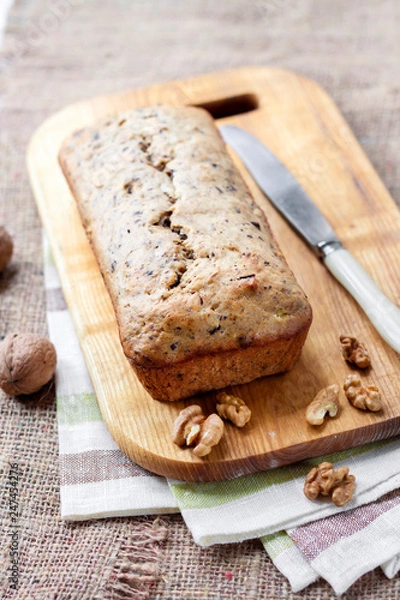 Obraz Banana cake with walnuts and dark chocolate