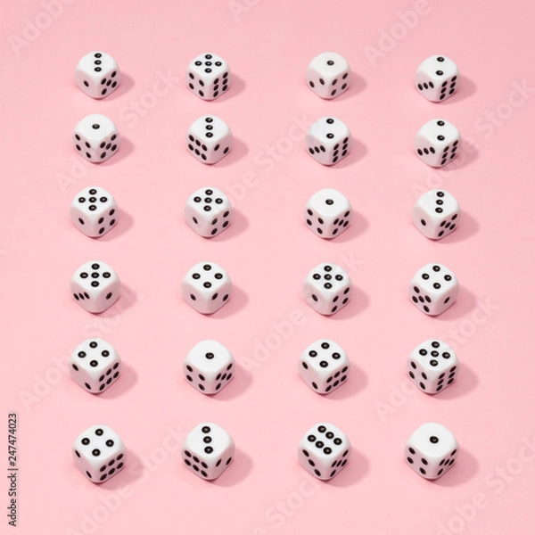 Obraz Square gaming dice pattern on pink background in flat lay style