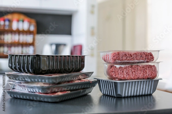 Fototapeta Plastic packaging of meat an environmental concern
