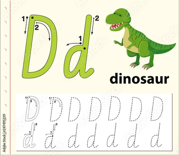 Fototapeta Letter D tracing alphabet worksheets