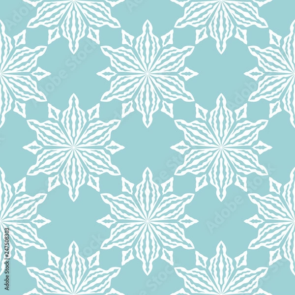 Fototapeta Floral seamless background. White design on blue backdrop